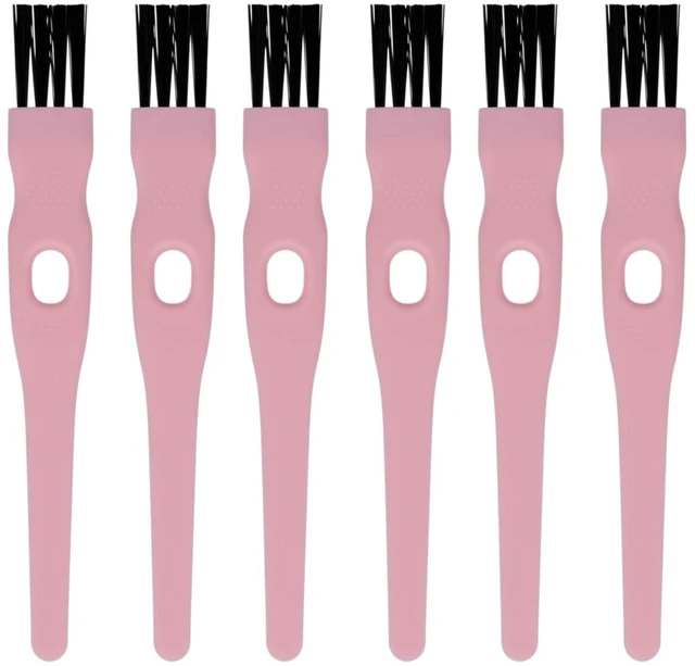 Main image of Mini Cleaning Brushes, 6 Pack Nylon Detail Brushes, 4.3 Inch (Pink) | Nylon Bristles, Pink Handles, For Shavers, Razor Heads, Trimmers, Mug Lids, Keyboards, Small Crevices