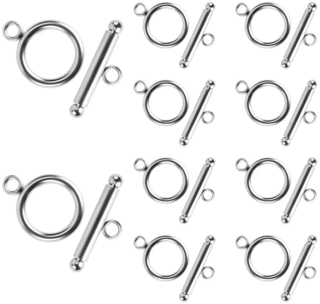 Main image of 10 Sets Toggle Clasps for Jewelry Making Round Iq Toggle Clasps & T-Bar Clasps Jewelry Clasp and Closure for Necklace Bracelet Stainless Steel Round Ring Toggle Connectors for DIY Craft (Silver