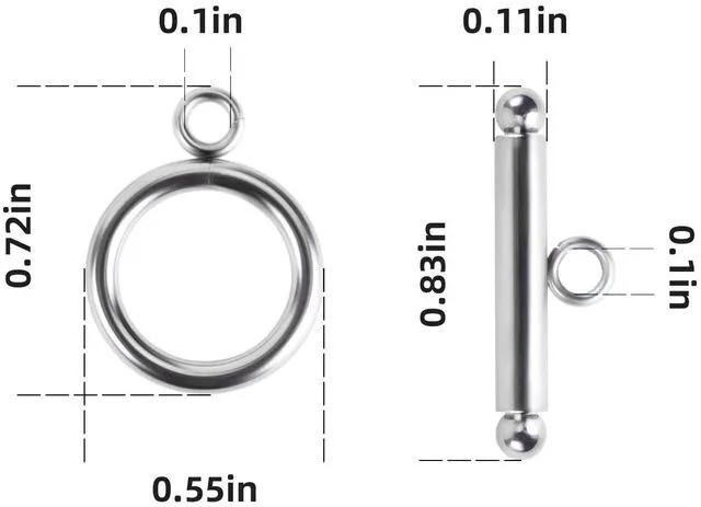 Alt view image 6 of 7 - 10 Sets Toggle Clasps for Jewelry Making Round Iq Toggle Clasps & T-Bar Clasps Jewelry Clasp and Closure for Necklace Bracelet Stainless Steel Round Ring Toggle Connectors for DIY Craft (Silver