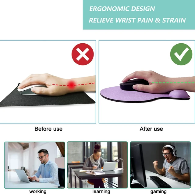 Alt view image 2 of 7 - Mouse Pad with Wrist Support, Ergonomic Mouse Pads with Memory Foam Wrist Rest, Easy Typing Pain Relief, Comfortable Home Office Computer Wrist Support Pads for Working Studying Gaming, Purple