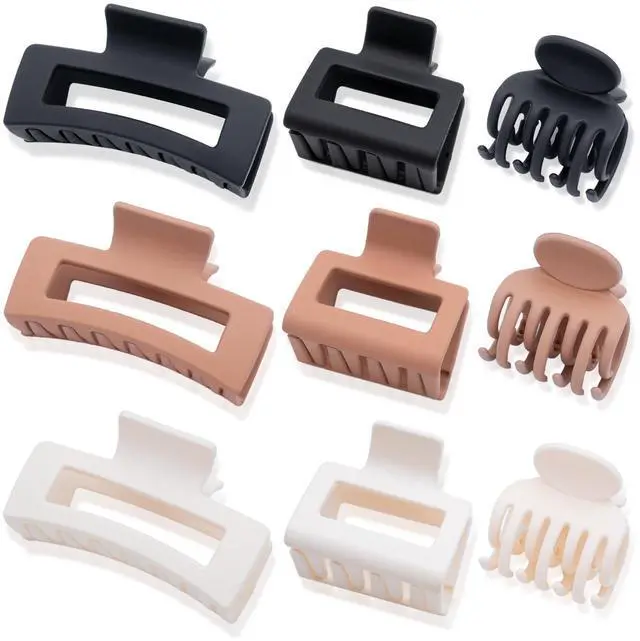 Main image of 9PCS Matte Hair Clips for Women - Large Claw Clips for Thick and Thin Hair, Small and Mini Hair Clips, Strong Hold Hair Claw Clips, Ideal for All Hair Types, Neutral Colors