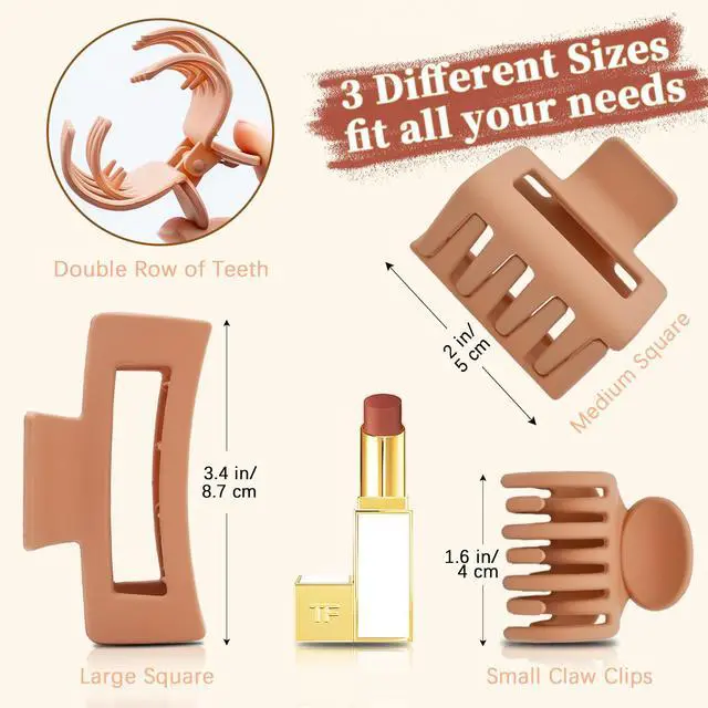 Alt view image 2 of 6 - 9PCS Matte Hair Clips for Women - Large Claw Clips for Thick and Thin Hair, Small and Mini Hair Clips, Strong Hold Hair Claw Clips, Ideal for All Hair Types, Neutral Colors