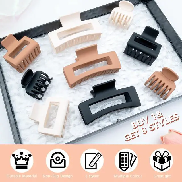 Alt view image 3 of 6 - 9PCS Matte Hair Clips for Women - Large Claw Clips for Thick and Thin Hair, Small and Mini Hair Clips, Strong Hold Hair Claw Clips, Ideal for All Hair Types, Neutral Colors