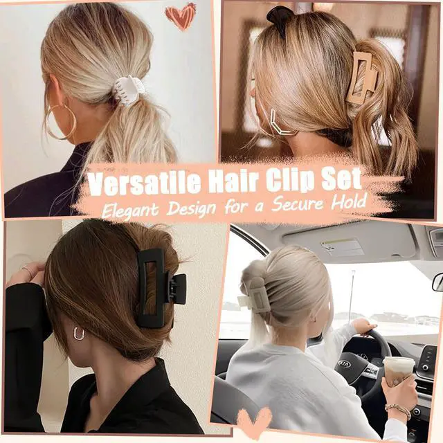 Alt view image 4 of 6 - 9PCS Matte Hair Clips for Women - Large Claw Clips for Thick and Thin Hair, Small and Mini Hair Clips, Strong Hold Hair Claw Clips, Ideal for All Hair Types, Neutral Colors