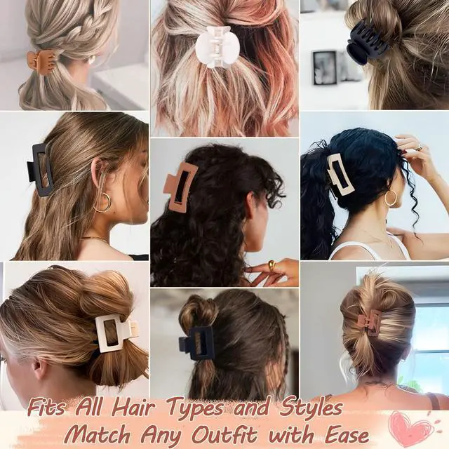 Alt view image 5 of 6 - 9PCS Matte Hair Clips for Women - Large Claw Clips for Thick and Thin Hair, Small and Mini Hair Clips, Strong Hold Hair Claw Clips, Ideal for All Hair Types, Neutral Colors
