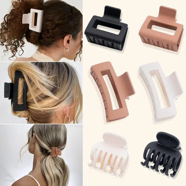 Alt view image 6 of 6 - 9PCS Matte Hair Clips for Women - Large Claw Clips for Thick and Thin Hair, Small and Mini Hair Clips, Strong Hold Hair Claw Clips, Ideal for All Hair Types, Neutral Colors