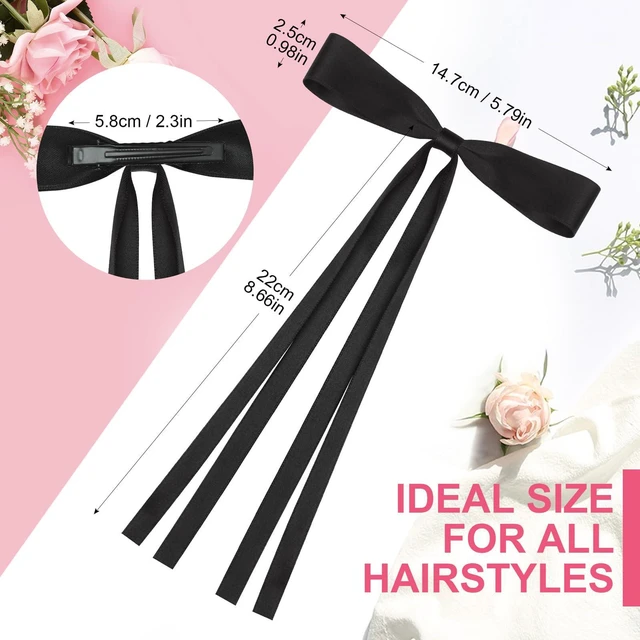 Alt view image 2 of 7 - 8 PCS Silky Satin Hair Bows with Tassel for Women Grils, Tassel Ribbon Bowknot Hair Clips for Ponytail Holder. Pink, Red Hair Bow and Black, White Barrettes Claw Bow