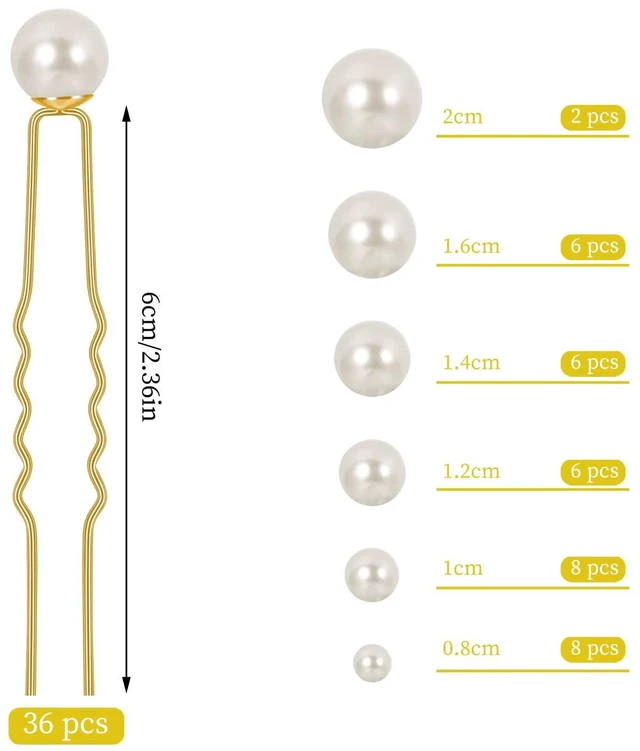 Alt view image 2 of 7 - Pearl Hair Pins, 36 Pcs Bridal Hair Clips For Wedding Women | 6 Pearl Sizes, Faux Pearl And Metal, U-Shaped Pins, Lightweight Hold, For Weddings, Prom And Parties