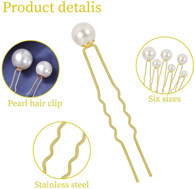 Alt view image 3 of 7 - Pearl Hair Pins, 36 Pcs Bridal Hair Clips For Wedding Women | 6 Pearl Sizes, Faux Pearl And Metal, U-Shaped Pins, Lightweight Hold, For Weddings, Prom And Parties