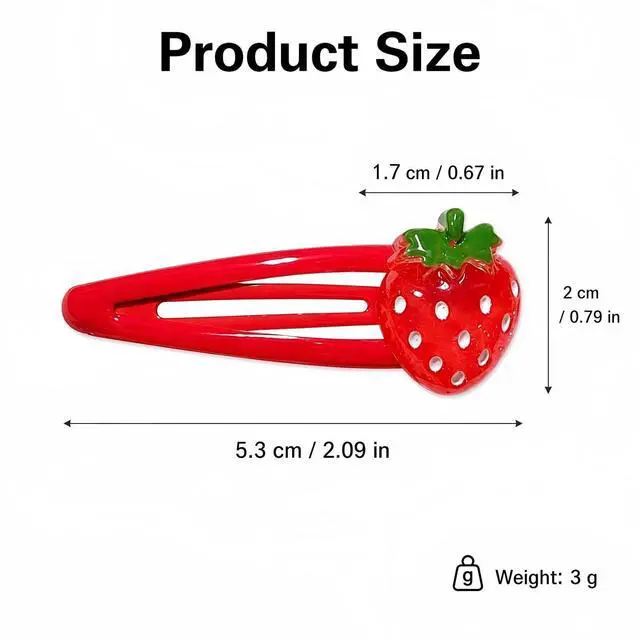 Alt view image 2 of 7 - 4Pcs Strawberry Hair Clip - Red Metal Snap Fruit Hair Clips | Red Hair Barrettes Cute Strawberry Hair Accessories for Girls Toddlers Kids and Teens Gifts