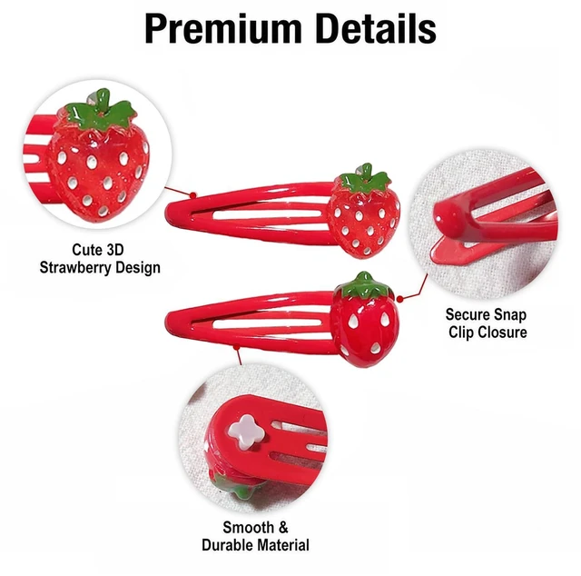 Alt view image 3 of 7 - 4Pcs Strawberry Hair Clip - Red Metal Snap Fruit Hair Clips | Red Hair Barrettes Cute Strawberry Hair Accessories for Girls Toddlers Kids and Teens Gifts