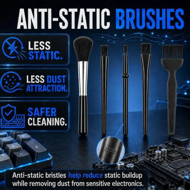Alt view image 4 of 7 - 6-Piece Keyboard Cleaning Kit with Keycap and Switch Puller, ESD Brushes | 5 Anti-Static Brushes for Mechanical Keyboards and Electronics | Remove Keycaps, Hot-Swap Switches and Hidden Debris