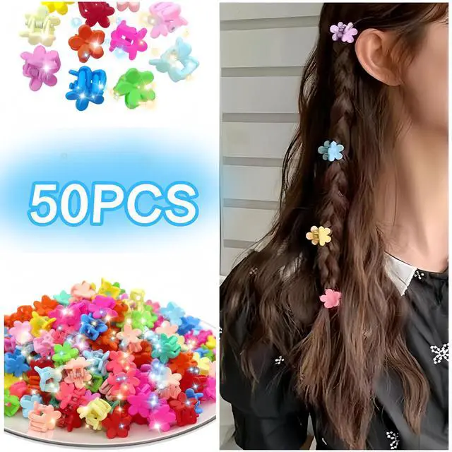 Alt view image 2 of 6 - 50Pcs Mini Flower Hair Clip Colorful Mini Hair Claw Baby Hair Clips Toddler Hair Clips Girls Decorative Bun Tiny hair clips, Assorted Colors (Floral)