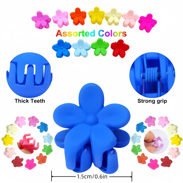 Alt view image 3 of 6 - 50Pcs Mini Flower Hair Clip Colorful Mini Hair Claw Baby Hair Clips Toddler Hair Clips Girls Decorative Bun Tiny hair clips, Assorted Colors (Floral)