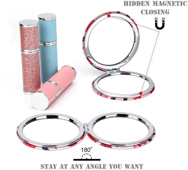 Alt view image 3 of 7 - Quality Compact Vanity Mirror Gifts for Girls Women Beauty, Stylish Travel Folding Makeup Mirrors for Wallet Purse Pocket Handbag, Portable Double-Sided Magnifying Cosmetic Mirror, Bright Red