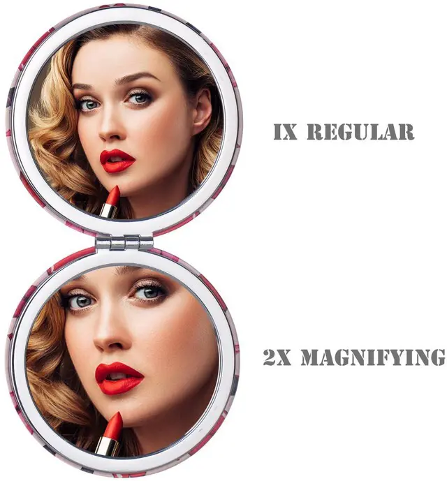 Alt view image 5 of 7 - Quality Compact Vanity Mirror Gifts for Girls Women Beauty, Stylish Travel Folding Makeup Mirrors for Wallet Purse Pocket Handbag, Portable Double-Sided Magnifying Cosmetic Mirror, Bright Red
