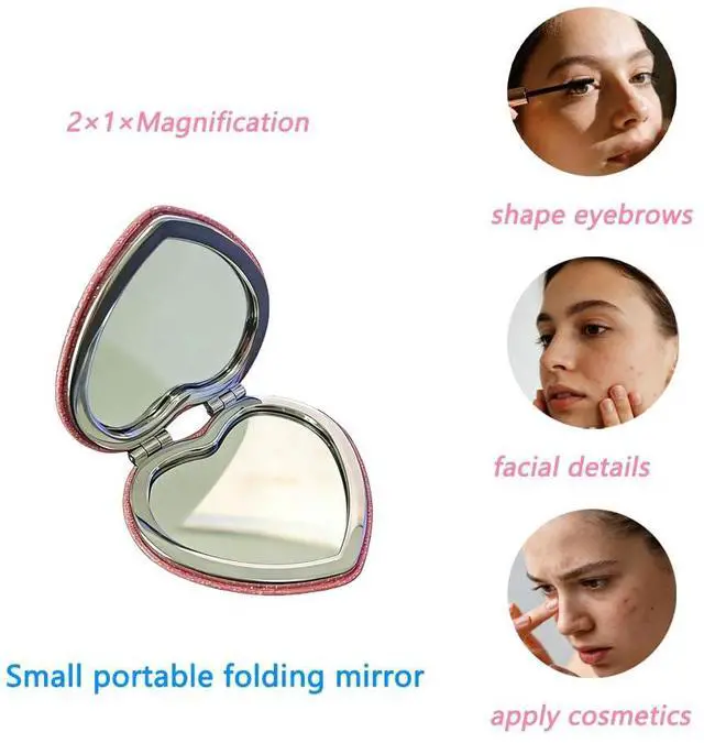 Alt view image 3 of 5 - Pink Heart Compact Mirror, 1 Piece, Foldable Portable Pocket Mirror for Women, Lovely HeartShaped Cosmetic Mirror, Mini Pink Travel Mirror Great for Gift Giving