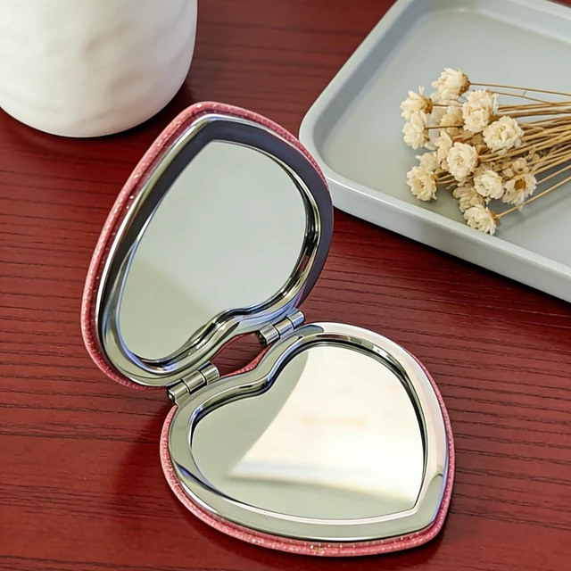 Alt view image 5 of 5 - Pink Heart Compact Mirror, 1 Piece, Foldable Portable Pocket Mirror for Women, Lovely HeartShaped Cosmetic Mirror, Mini Pink Travel Mirror Great for Gift Giving