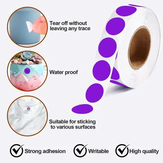 Alt view image 3 of 7 - 1000 Pcs Purple Round Stickers 1/2 Inch Color Circle Dot Stickers Small Code Labels for Office Shop Yard Sale Home Classroom Marking (Purple)
