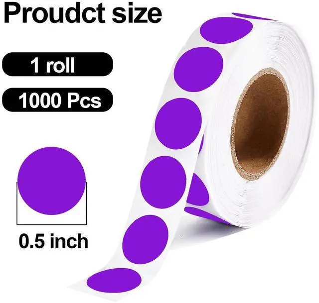 Alt view image 4 of 7 - 1000 Pcs Purple Round Stickers 1/2 Inch Color Circle Dot Stickers Small Code Labels for Office Shop Yard Sale Home Classroom Marking (Purple)