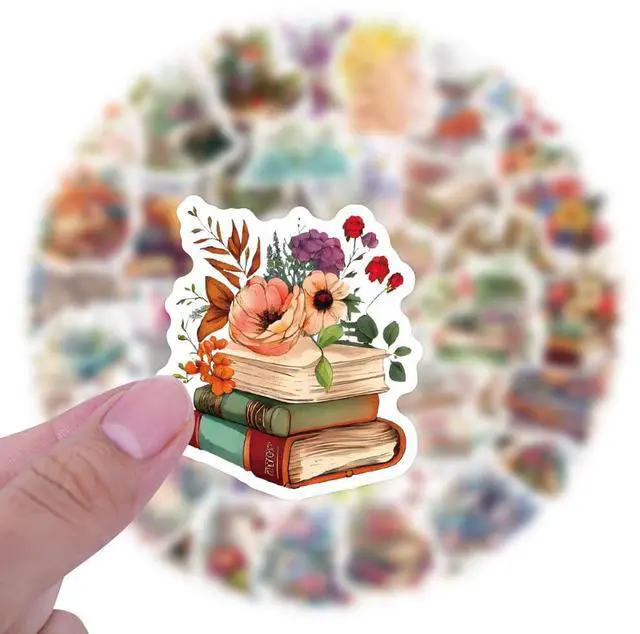 Alt view image 4 of 7 - 60 Pcs World Book Day Floral Book Stickers - Waterproof Vinyl Book & Flower Stickers for Skateboard, Laptop, Fridge, Phone & Luggage (Watercolor Book Designs)(Flower Book-60)