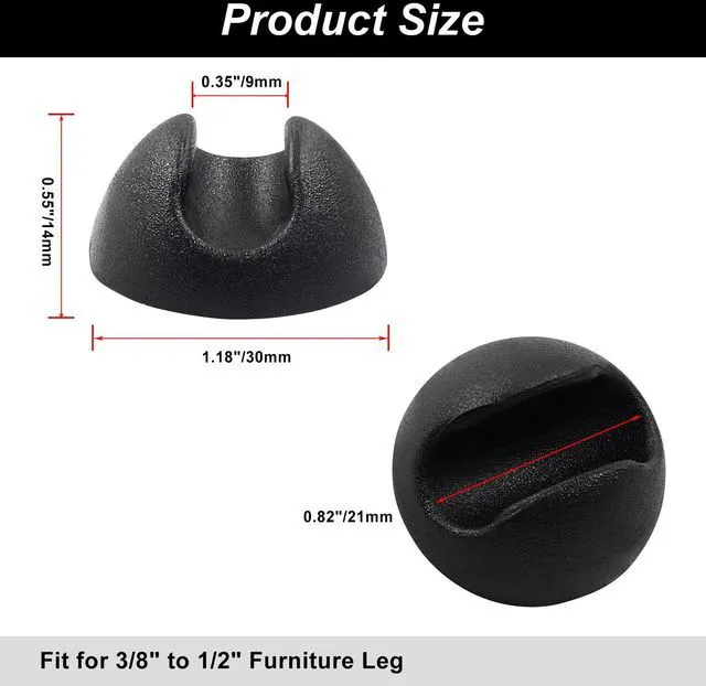 Alt view image 2 of 5 - 4pcs Hairpin Leg Protector Feet, 3/8-1/2 Inch, Black | Rubber Chair Leg Caps, Furniture Pads Floor Protector, Fits Hairpin Coffee Table Legs Feet