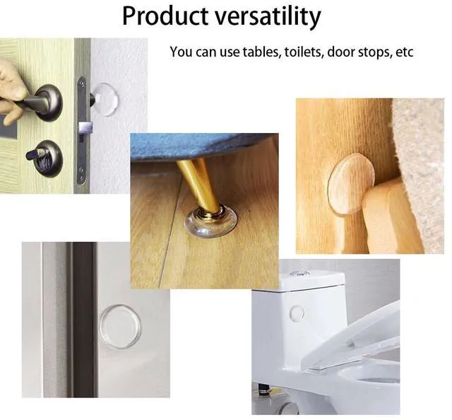 Alt view image 5 of 6 - 8PCS Door Stoppers for Wall, 2" Medium Transparent Shield | Quiet Wall Protector, Round Cushion Bumpers, Strong Adhesive, Protects Door Handle