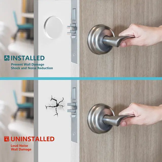 Alt view image 4 of 7 - Door Stoppers for Wall, 2" (6-Pack) Door Knob Wall Protector Clear | Strong Self-Adhesive Door Stop Bumpers, Quiet & Shock-Absorbing, Multi-Surface Use, Easy to Install, Prevents Wall Damage