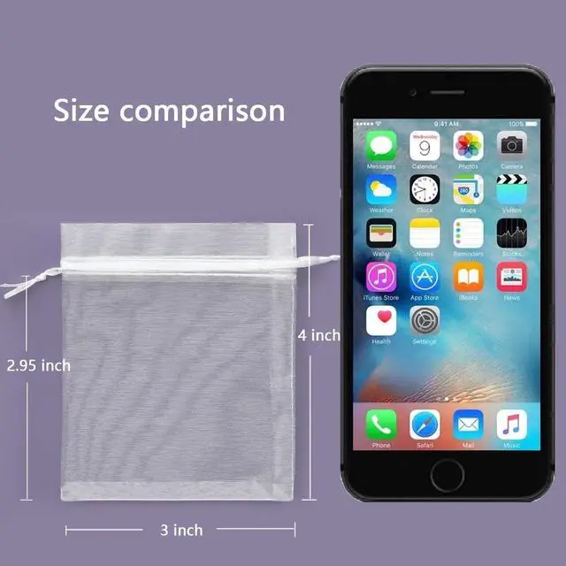 Alt view image 2 of 5 - 50PCS Premium Sheer Organza Gift Bags, 3X4 inch (usable size: 3 x 2.9 inches) Elegant Jewelry Pouches (White)