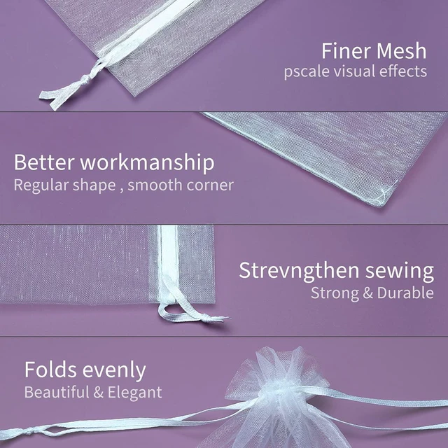 Alt view image 4 of 5 - 50PCS Premium Sheer Organza Gift Bags, 3X4 inch (usable size: 3 x 2.9 inches) Elegant Jewelry Pouches (White)