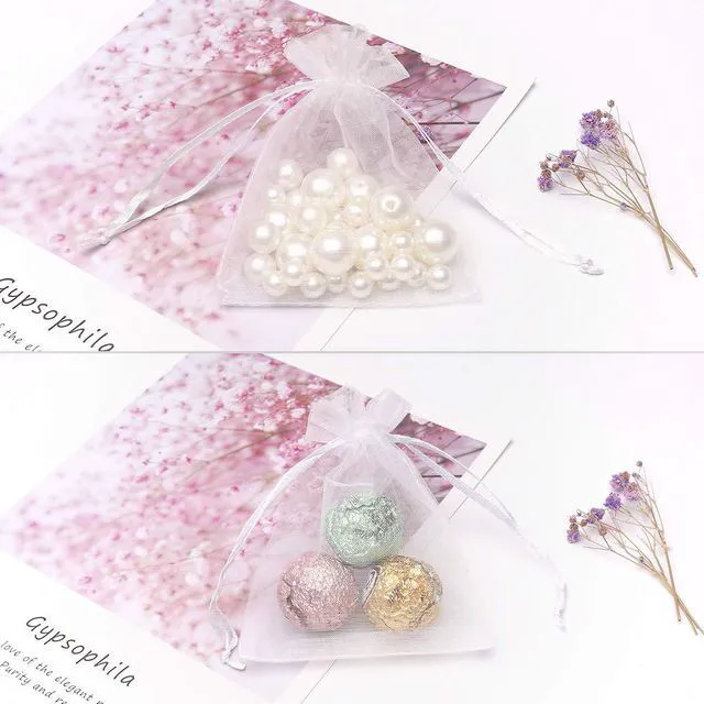 Alt view image 5 of 5 - 50PCS Premium Sheer Organza Gift Bags, 3X4 inch (usable size: 3 x 2.9 inches) Elegant Jewelry Pouches (White)