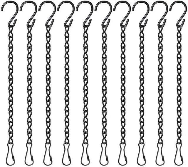 Main image of 9.5 Inch Plant Hooks for Hanging Baskets,Black Hanging Chains with S Hook and Clip for Planters, Bird Feeders,Chalkboards, Basket, Lanterns,Lanterns Indoor Outdoor Decorative