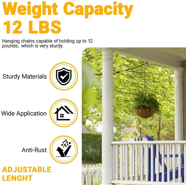Alt view image 3 of 7 - 9.5 Inch Plant Hooks for Hanging Baskets,Black Hanging Chains with S Hook and Clip for Planters, Bird Feeders,Chalkboards, Basket, Lanterns,Lanterns Indoor Outdoor Decorative