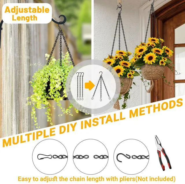 Alt view image 4 of 7 - 9.5 Inch Plant Hooks for Hanging Baskets,Black Hanging Chains with S Hook and Clip for Planters, Bird Feeders,Chalkboards, Basket, Lanterns,Lanterns Indoor Outdoor Decorative