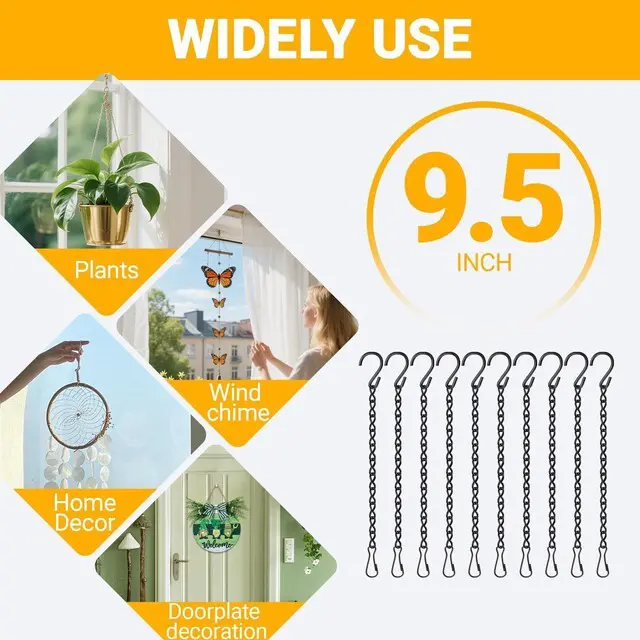 Alt view image 7 of 7 - 9.5 Inch Plant Hooks for Hanging Baskets,Black Hanging Chains with S Hook and Clip for Planters, Bird Feeders,Chalkboards, Basket, Lanterns,Lanterns Indoor Outdoor Decorative