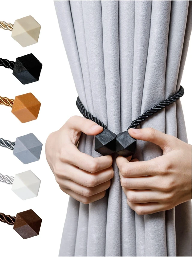 Main image of Magnetic Curtain Tiebacks, Curtain Ties, No-Drill Holdbacks (2 Pack) | Strong Magnetic Hold, Adjustable Fit, Thick Decorative Rope, No Wall Damage