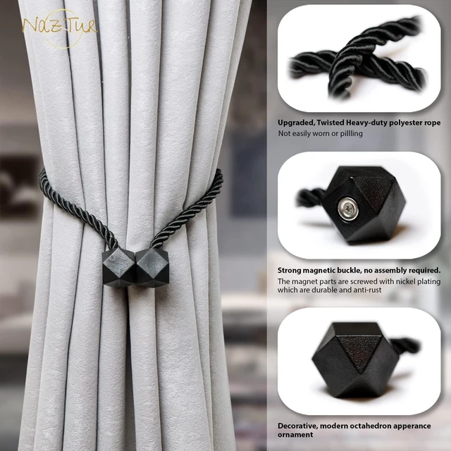 Alt view image 2 of 7 - Magnetic Curtain Tiebacks, Curtain Ties, No-Drill Holdbacks (2 Pack) | Strong Magnetic Hold, Adjustable Fit, Thick Decorative Rope, No Wall Damage