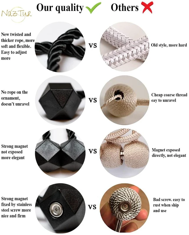 Alt view image 5 of 7 - Magnetic Curtain Tiebacks, Curtain Ties, No-Drill Holdbacks (2 Pack) | Strong Magnetic Hold, Adjustable Fit, Thick Decorative Rope, No Wall Damage