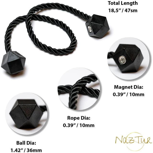 Alt view image 4 of 7 - Magnetic Curtain Tiebacks, Curtain Ties, No-Drill Holdbacks (2 Pack) | Strong Magnetic Hold, Adjustable Fit, Thick Decorative Rope, No Wall Damage