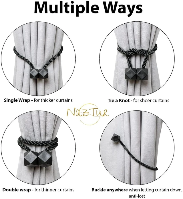 Alt view image 7 of 7 - Magnetic Curtain Tiebacks, Curtain Ties, No-Drill Holdbacks (2 Pack) | Strong Magnetic Hold, Adjustable Fit, Thick Decorative Rope, No Wall Damage