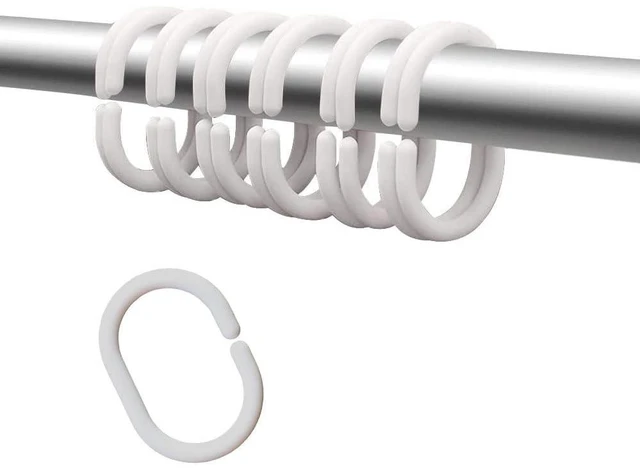 Alt view image 6 of 10 - Plastic Shower Curtain Hooks C Shape Shower Curtain Rings for Bathroom Shower Rod Window Curtains Hanger (Black, 12pack)