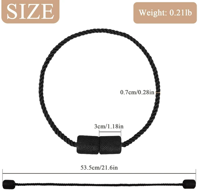 Alt view image 3 of 6 - Cylinder Magnetic Curtain Tiebacks (2-Pack) - 21.6in Black Polyester Holdbacks for Sheer to Blackout Drapes | Indoor Outdoor Bedroom Office Decor