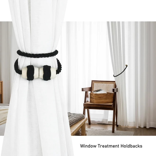 Alt view image 6 of 6 - Curtain Tiebacks Magnetic Rope Tie Backs Handmade Curtains Holders for Drapes Outdoor Decorative Window Holdbacks, Black 2Pack