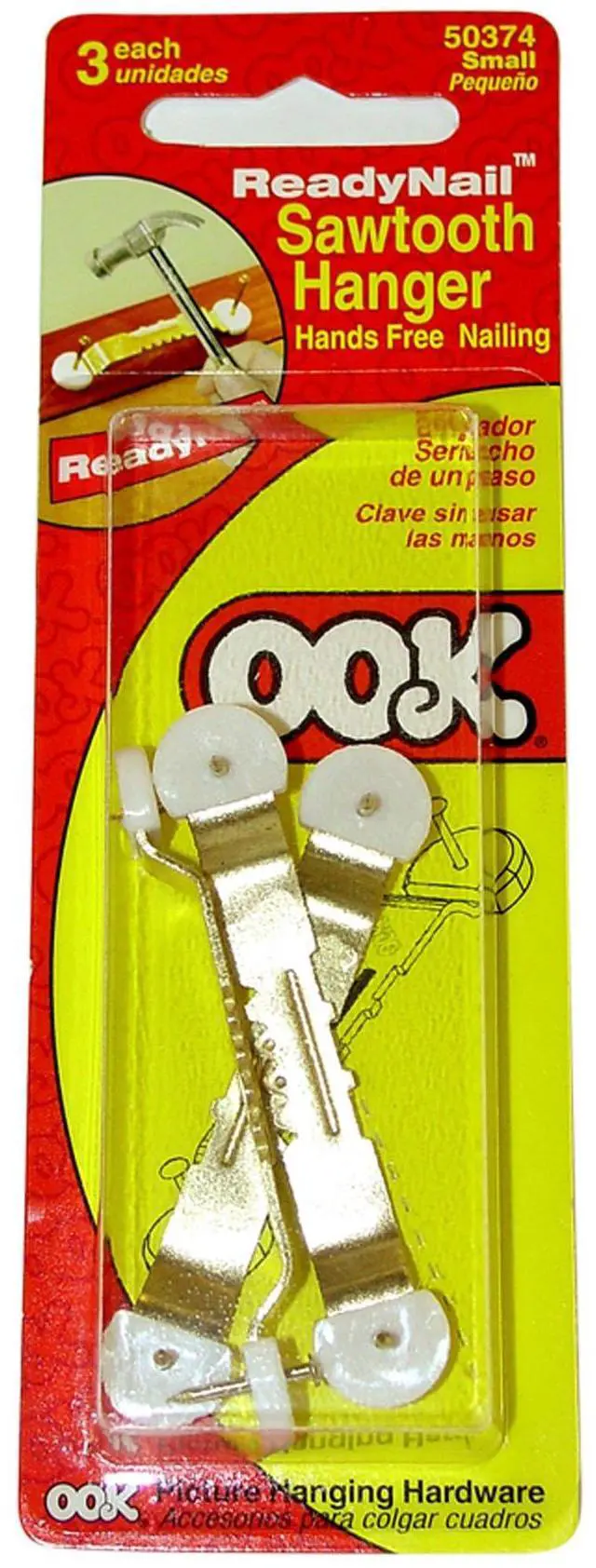 Alt view image 2 of 4 - Picture Hangers, Small, 3 Pack, Gold Brass Finish | Brass finish, self-leveling sawtooth design with pre-inserted nails for hanging wooden frames, canvas art, and wall decor
