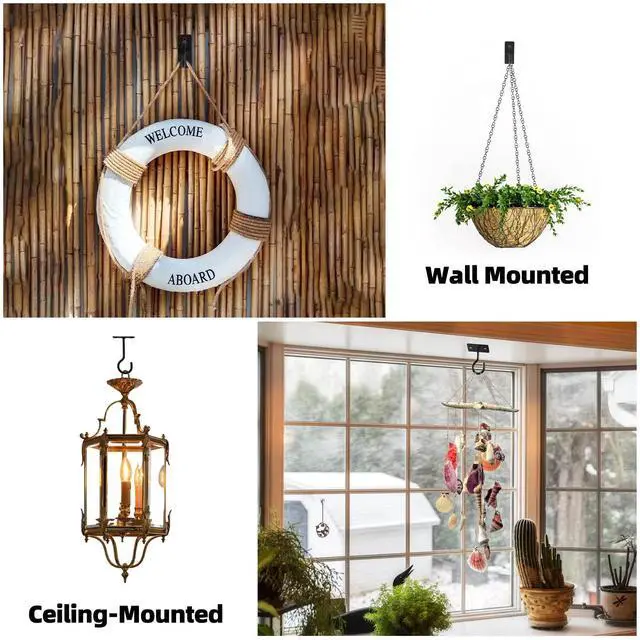 Alt view image 3 of 7 - 2.5In Metal Plant Wall Hooks 2Pack Bulk Hanging Brackets Indoor Black | Decorative heavy duty metal hangers,for flower baskets, lanterns,bird feeders and wind chimes,home decor indoor and outdoor