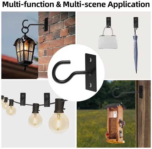 Alt view image 4 of 7 - 2.5In Metal Plant Wall Hooks 2Pack Bulk Hanging Brackets Indoor Black | Decorative heavy duty metal hangers,for flower baskets, lanterns,bird feeders and wind chimes,home decor indoor and outdoor