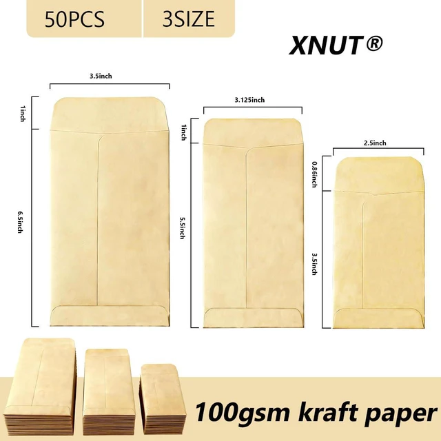 Alt view image 2 of 6 - 50 Pack Assorted 3 Sizes Coin Envelopes Self-Adhesive Kraft Paper Seed Envelopes Mini Parts Small Items Stamps Storage Packets Envelopes for Garden, Office or Wedding Gift
