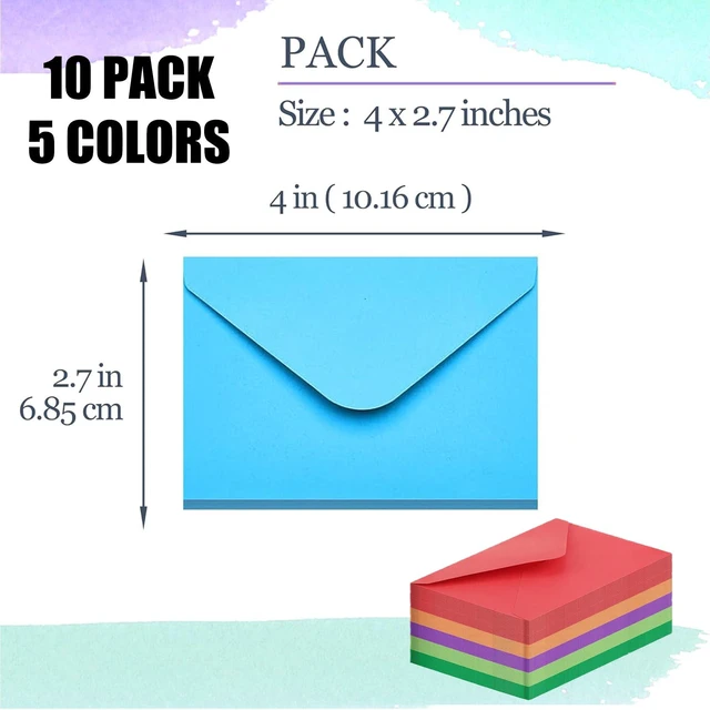 Alt view image 2 of 5 - 10 Pack Gift Card Envelopes 4 x 2.7in, 5 Colors Assorted Mini Envelopes for Gift Card Business Cards,Colorful Tiny Pocket Envelope For Business Card (10, orange,yellow,blue,green,pink)