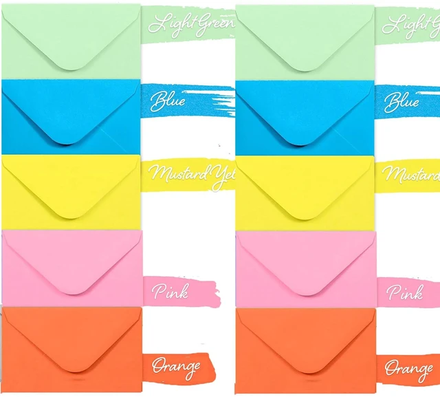 Alt view image 3 of 5 - 10 Pack Gift Card Envelopes 4 x 2.7in, 5 Colors Assorted Mini Envelopes for Gift Card Business Cards,Colorful Tiny Pocket Envelope For Business Card (10, orange,yellow,blue,green,pink)