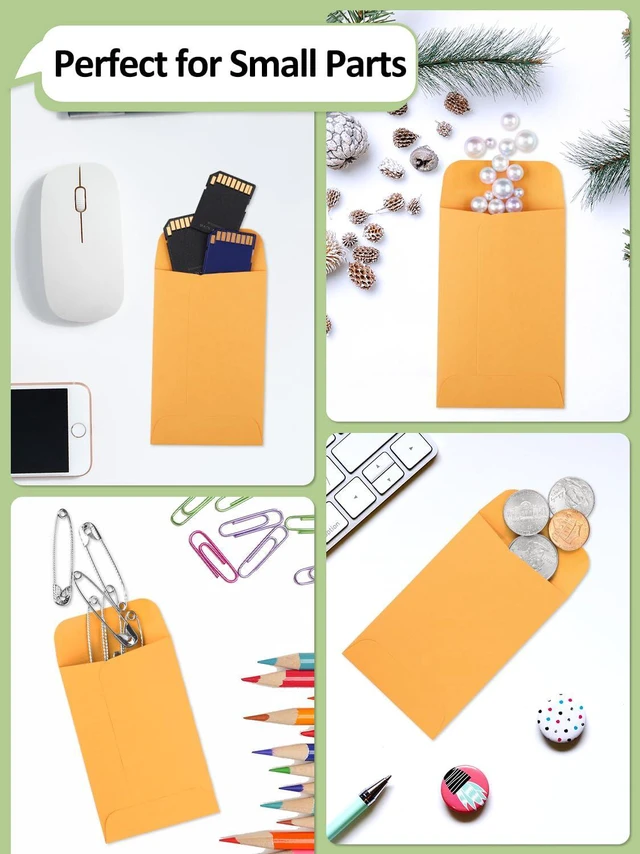 Alt view image 5 of 6 - 100 PCS 2.25x 3.5" Brown Small Parts Envelope with Gummed Flap Kraft Seed Envelopes for Garden, Home and Office